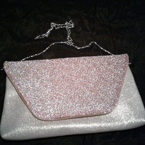 PRETTY PINK WITH PINK & WHITE CRYSTALS CLUTCH BAG